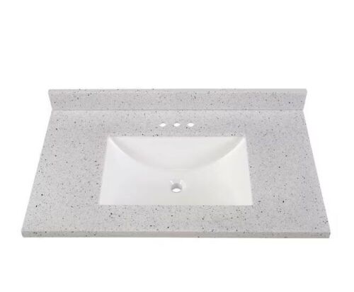 Home Decorators Collection 37 in. W x 22 in. D Engineered Solid Surface White Rectangular Single Sink Vanity Top in Silver Ash - Lot 352
