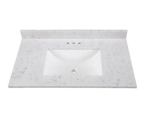 Home Decorators Collection 37 in. W x 22 in. D Engineered Stone Composite White Rectangular Single Sink Vanity Top in Pulsar - Lot 82