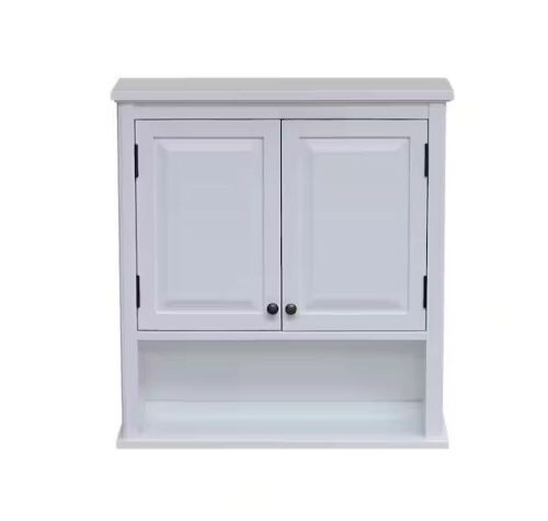 Alaterre Furniture Dorset 27 in. W Wall Mounted Bath Storage Cabinet with 2 Doors and Open Shelf in White - Lot 357