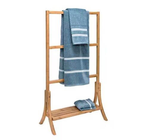Honey-Can-Do 3-Bar Freestanding Towel Rack with Shelf in Bamboo - Lot 431