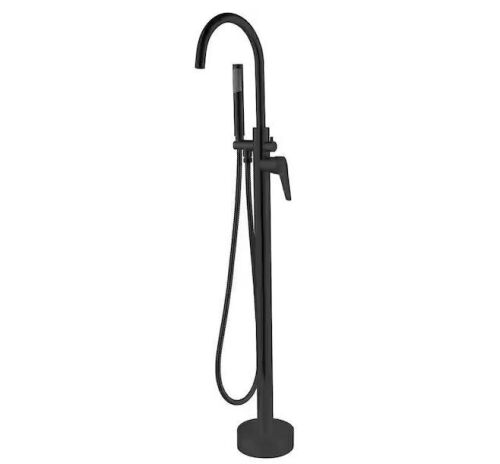 Golden Vantage Single-Handle Freestanding Floor Mount Roman Tub Faucet Bathtub Filler with Hand Shower in Matte Black - Lot 435