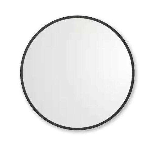 better bevel 24 in. W x 24 in. H Rubber Framed Round Mirror in Black - Lot 436