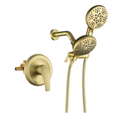 FLG Single-Handle 7-Spray 2 in 1 Shower Faucet with Valve and Dual Shower Head in Brushed Gold - Lot 130