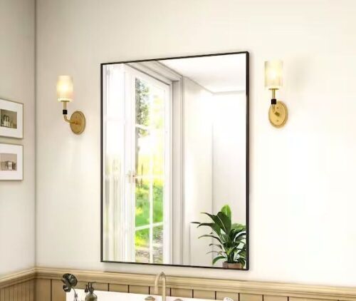 GLSLAND 24.1 in. W x 35.8 in. H Rectangular Metal Framed Wall Mirror Black - Lot 533