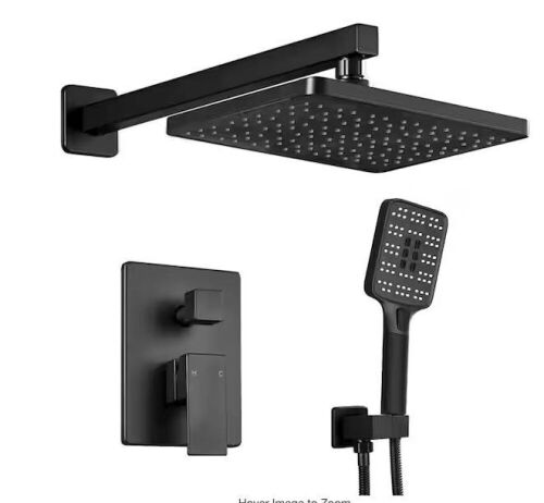 ELLO&ALLO 2-Handle 2- -Spray of Rain Shower Faucet and HandShower Combo Kit with Rectangle Shower Head in Black - Lot 72