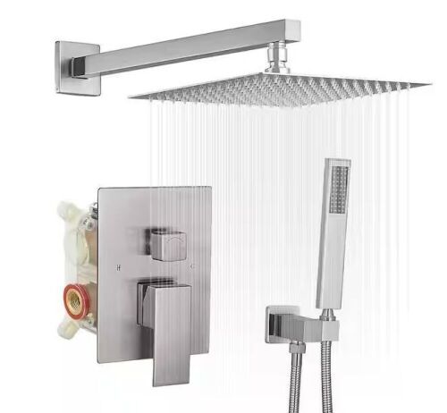 BWE 10 Inch Square Bathroom Shower Combo Set In Brushed Nickel - Lot 75