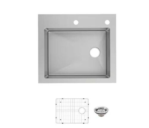 Glacier Bay Tight Radius 25 in. Drop-In Single Bowl 18 Gauge Stainless Steel Kitchen Sink with Accessories - Lot 76