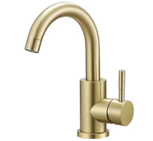 BWE Single Hole Single-Handle Mid Arc Bathroom Faucet With Swivel Spout in Brushed Gold - Lot 225
