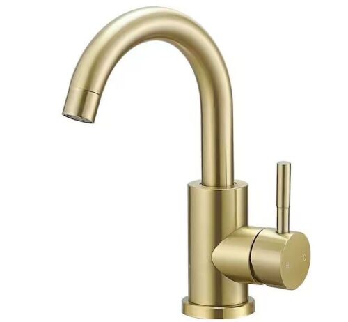 BWE Single Hole Single-Handle Mid Arc Bathroom Faucet With Swivel Spout in Brushed Gold - Lot 410