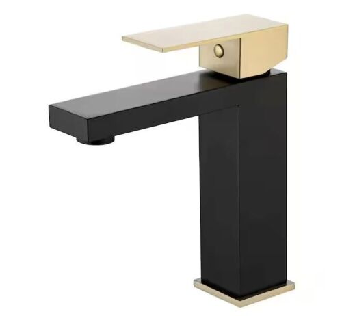 SUMERAIN Contemporary Single Handle Single Hole Bathroom Faucet with Supply Hose in Black and Gold - Lot 527