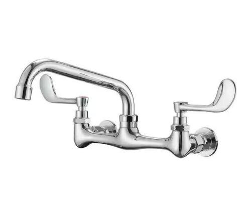 BWE 2-Handle Commercial Sink Faucet with 12" Swivel Spout 8" Center Wall Mount Kitchen Faucet In Polished Chrome - Lot 625