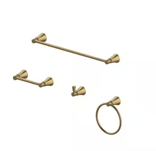 Glacier Bay Melina 4-Piece Bath Hardware Set with 24 in. Towel Bar, TP Holder, Towel Ring and Robe Hook in Matte Gold - Lot 539