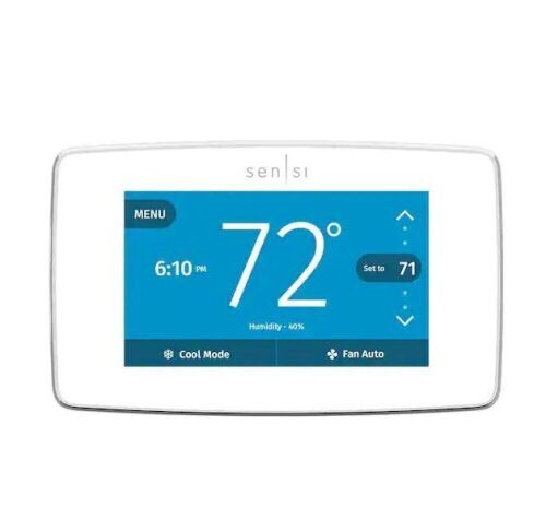Emerson Sensi Touch 7-day Programmable Wi-Fi Smart Thermostat with Touchscreen Color Display, C-wire Required - White - Lot 637