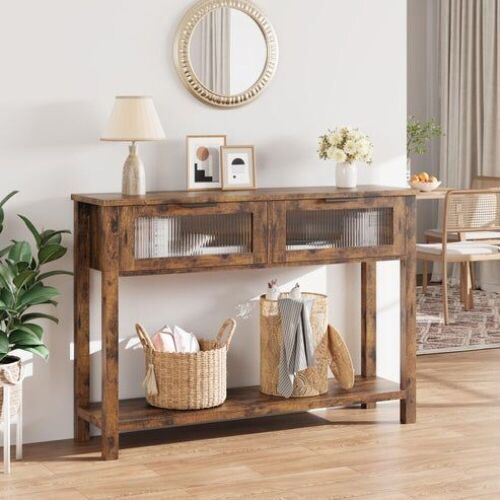 Garvee Wood Console Table with 2 Glass Drawers - Lot 111