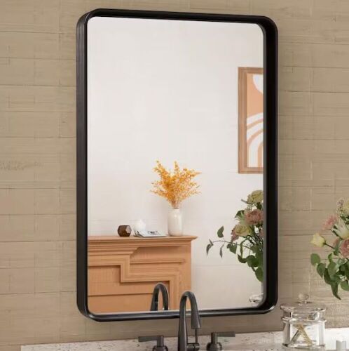 16 in. W x 24 in. H Rectangular Aluminum Framed Wall Mount Mirror in Black - Lot 439