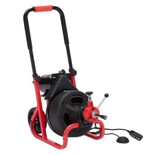 GARVEE 100Ft x 3/8 Inch Drain Cleaner Machine, Auto-feed 6.8A, Air-Activated Foot Switch  - Lot 19