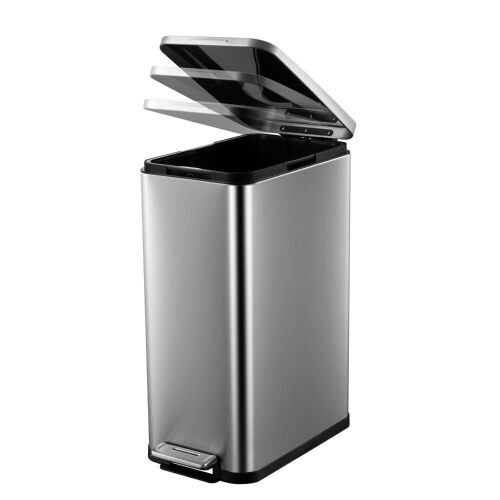  13 Gallon Tall Hands-Free Stainless Steel Trash Can with Soft Close Lid, Step Pedal - Lot 119
