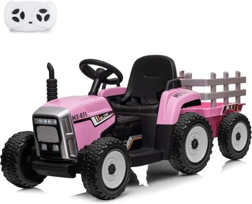 12V Kids Battery Powered Electric Tractor with Trailer - Broken Exhaust Piece, Doesn't Affect Function - Lot 100