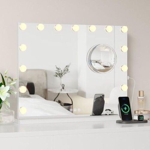 GARVEE Vanity Mirror with 15 LED Bulbs, 3X Magnifying, 3 Colors Modes, USB & Type-C Charging - Lot 123