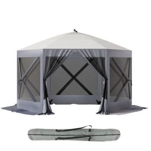  GARVEE Pop-Up Hexagon Gazebo Screen Shelter Tent, Portable Carry Bag, Fiber Poles, Rope and Ground Pegs  - Lot 91