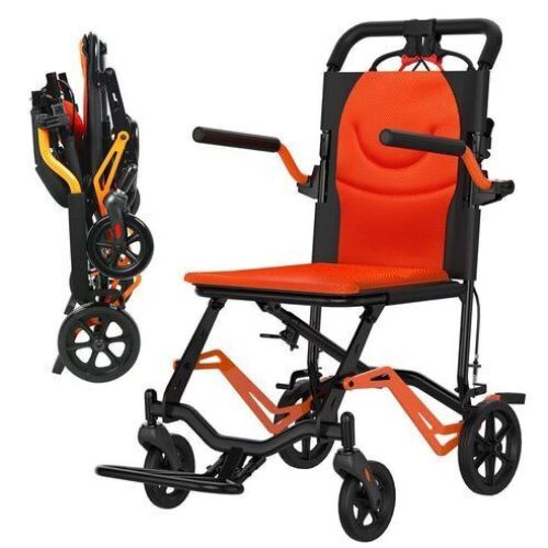 GARVEE Portable Lightweight Folding Transport Chair, Locking Handbrake, Removable Flip Armrests, Supports 220 lbs - Lot 165