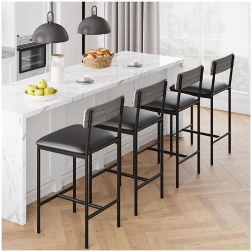 GARVEE Bar Stools Set of 4, 25.5 Inches Upholstered, Footrest, Back Support, Rustic Gray - Lot 182