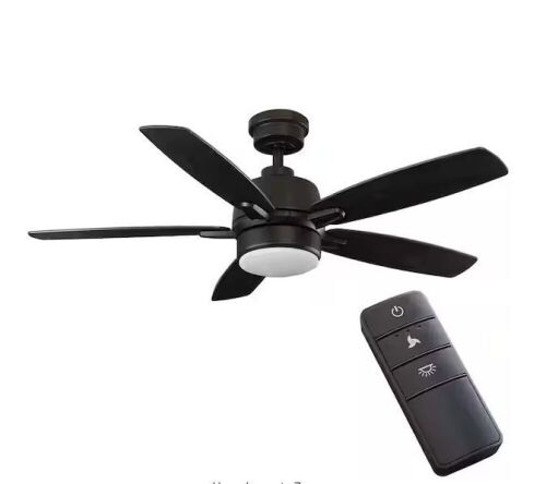 Home Decorators Collection Fawndale 46 in. Indoor Integrated LED Bronze Ceiling Fan with Light Kit, 5 Reversible Blades and Remote Control - Lot 324