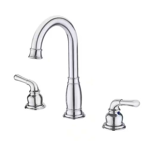 Phiestina Chrome Widespread Bathroom Faucet 3-Hole 8 inch 2-Handle with Valve and Metal Pop-Up Drain - Lot 541