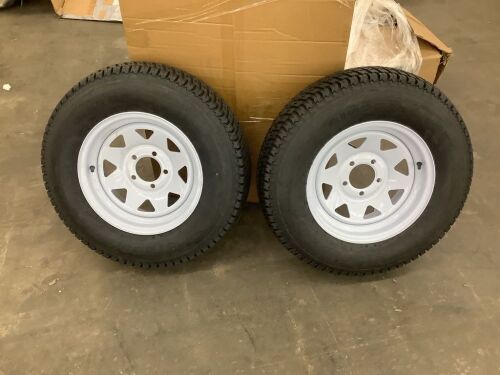 5 Lug 205 75 14 Inch Trailer Wheels and Tires, 4.5" Pitch Circle Diameter, Set of 2  - Lot 84