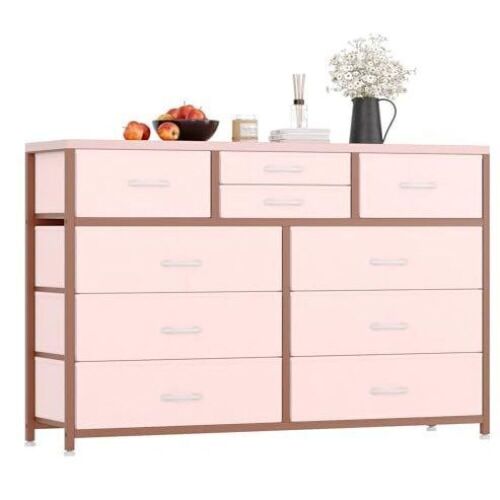 Wide 10 Drawer Dresser with Fabric Drawers  - Lot 381
