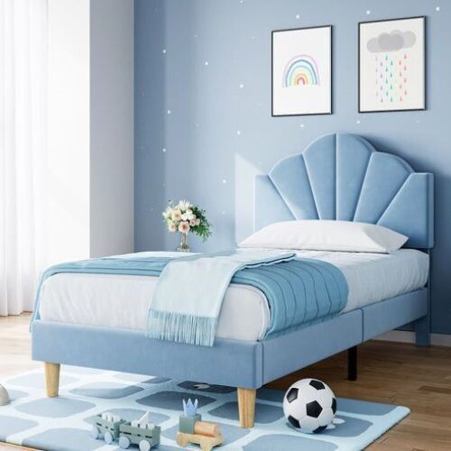 Velvet Upholstered Platform Bed Frame, Twin  - Lot 391
