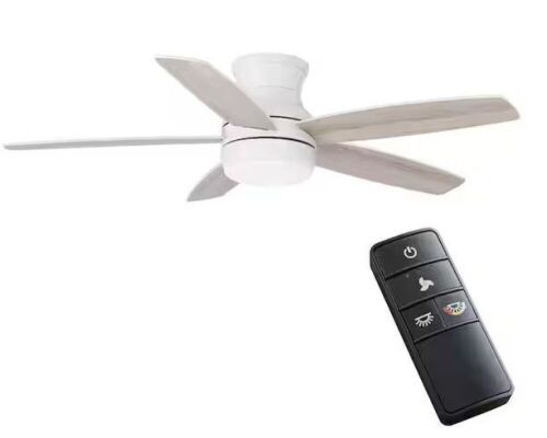 Hampton Bay Ashby Park 52 in. White Color Changing Integrated LED Matte White Indoor Ceiling Fan with Light Kit and Remote Control - Lot 484JF