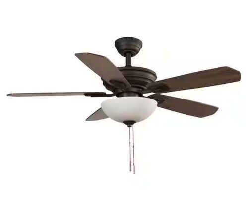 Hampton Bay Wellston II 44 in. Indoor LED Bronze Dry Rated Downrod Ceiling Fan with Light Kit and 5 Reversible Blades - Lot 485JF