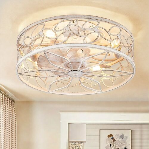 18" White and Gold Indoor Caged Ceiling Fan with LED Light - Lot 315