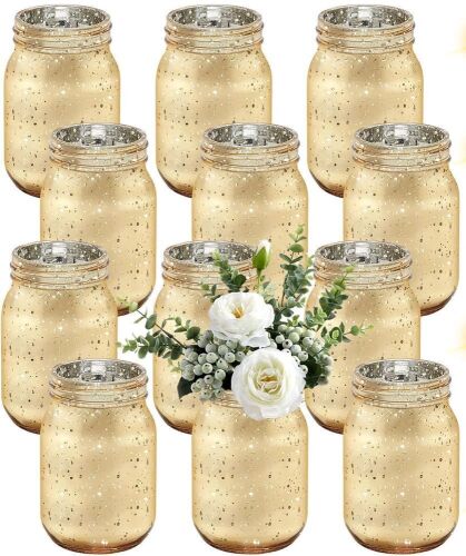 Painted Mason Jars, Gold, 12 pc  - Lot 318