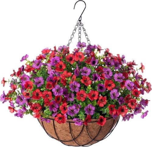 Artificial Silk Flowers Hanging Basket  - Lot 476