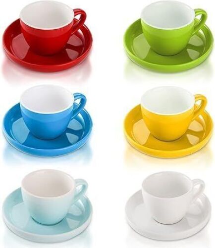 DEAYOU Set of 6 Porcelain Espresso Cups with Saucers - Lot 571
