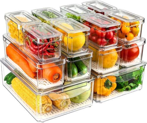 Refrigerator Organizer Bins with Lids, 14 pc  - Lot 575