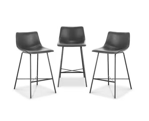 Poly and Bark Paxton 24 in. Grey Counter Stool, Set of 3 - Lot 69JF