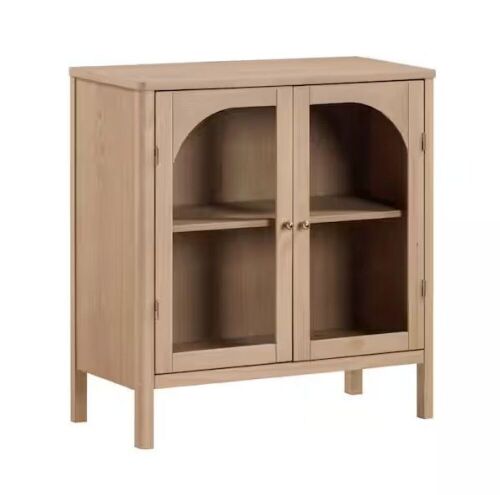 Nathan James Mason Raw Oak 32 in. Modern Farmhouse Accent Cabinet with Glass Doors - Lot 70JF