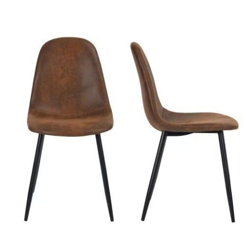 StyleWell Adenmore Brown Faux Leather Upholstered Dining Chair with Black Metal Legs, Set of 2 - Lot 200JF