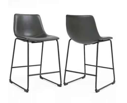 Glamour Home Adan Iron Frame 23.5 in. Vintage Grey Faux Leather Counter Stool,  Set of 2 - Lot 201JF