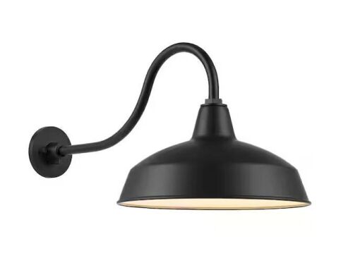 Hampton Bay Easton 14 in. 1-Light Matte Black Barn Outdoor Wall Light Lantern Sconce with Steel Shade - Lot 419JF