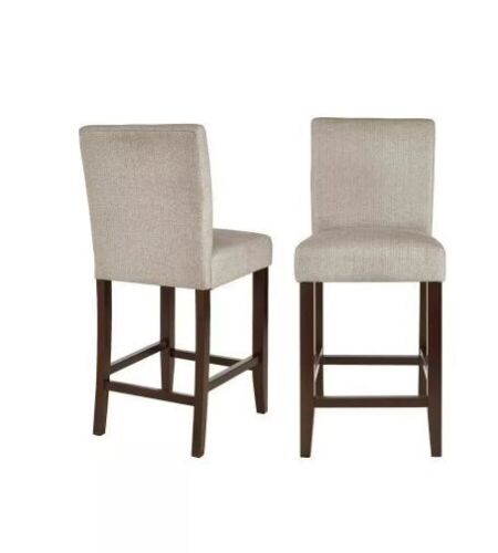 StyleWell 26 in. Banford Riverbed Beige Wood Upholstered Counter Stool with Back, Set of 2 - Lot 113JF