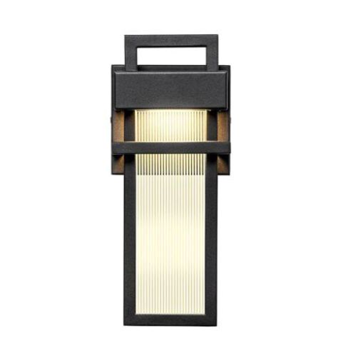 RRTYO Kohls Matte Black Modern Lighting Outdoor LED Wall Lantern Sconce with Stripe Glass Shade - Lot 203JF