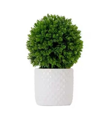 Nearly Natural 10 in. Green Artificial Boxwood Topiary Plant with Decorative Planter - Lot 404JF