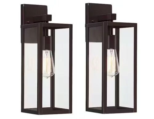 Hukoro Martin 17.5 in. 1-Light Bronze Hardwired Outdoor Wall Lantern Sconce, 2-Pack - Lot 409JF