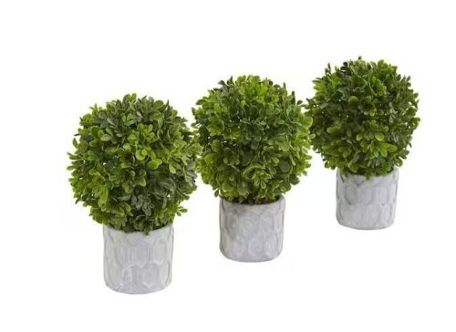 Nearly Natural 9 In. Boxwood Artificial Mini Topiary, Set of 3 - Lot 414JF