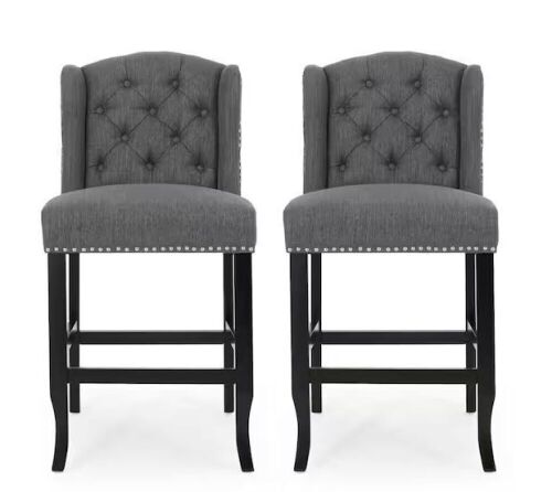 Noble House Foxcroft 40.25 in. Charcoal Wingback Counter Stool, Set of 2 - Light Scratches  - Lot 116JF