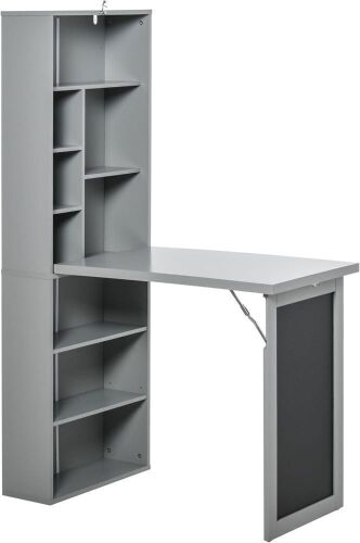 HOMCOM Fold-Out Convertible Writing Table Wall Mount Desk Cabinet with Blackboard and Side Shelf - Lot 117JF